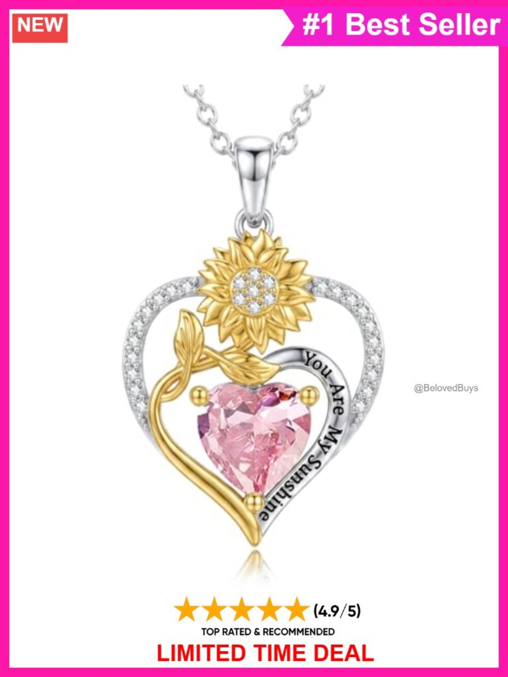 Sterling Silver Sunflower Heart Birthstone Necklace
